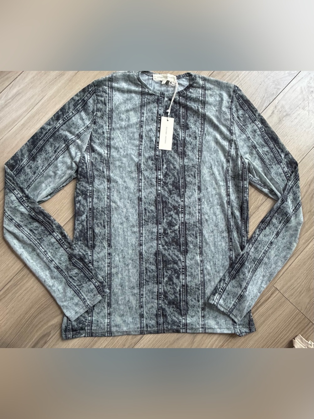 Gilded Intent Sheer Acid Washed Jean Look Blouse Black/Gray XL
